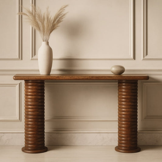 Taos Amber Oak Sculpted Leg Console Table