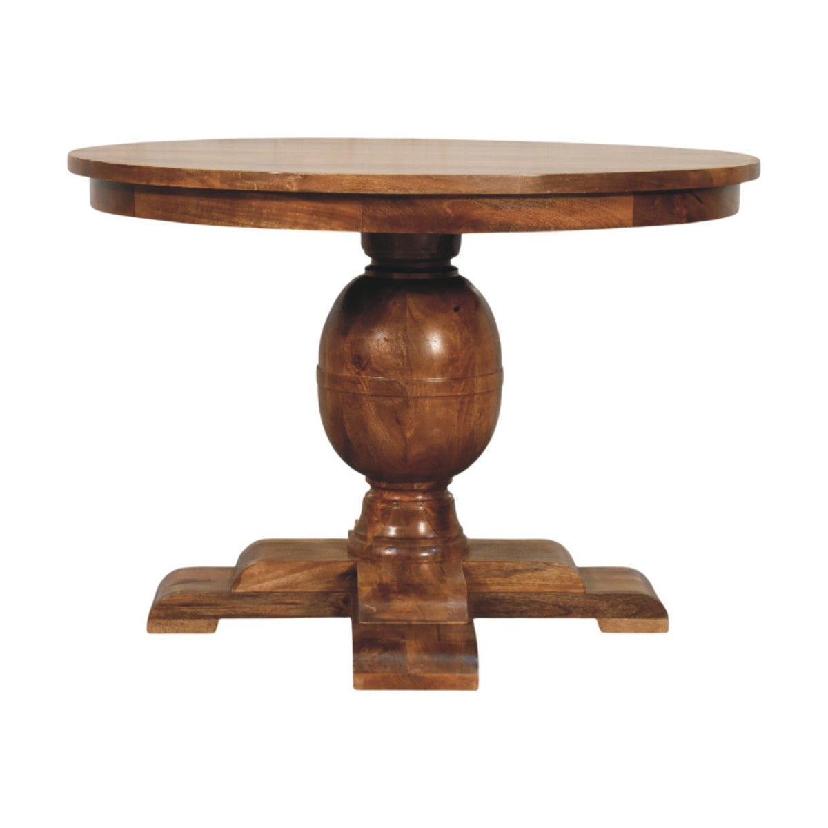 Golden Teak Pedestal Round Dining Table