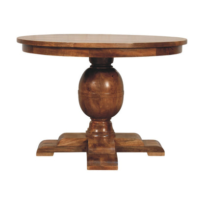 Golden Teak Pedestal Round Dining Table