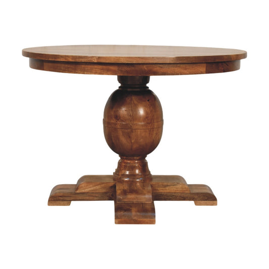 Golden Teak Pedestal Round Dining Table