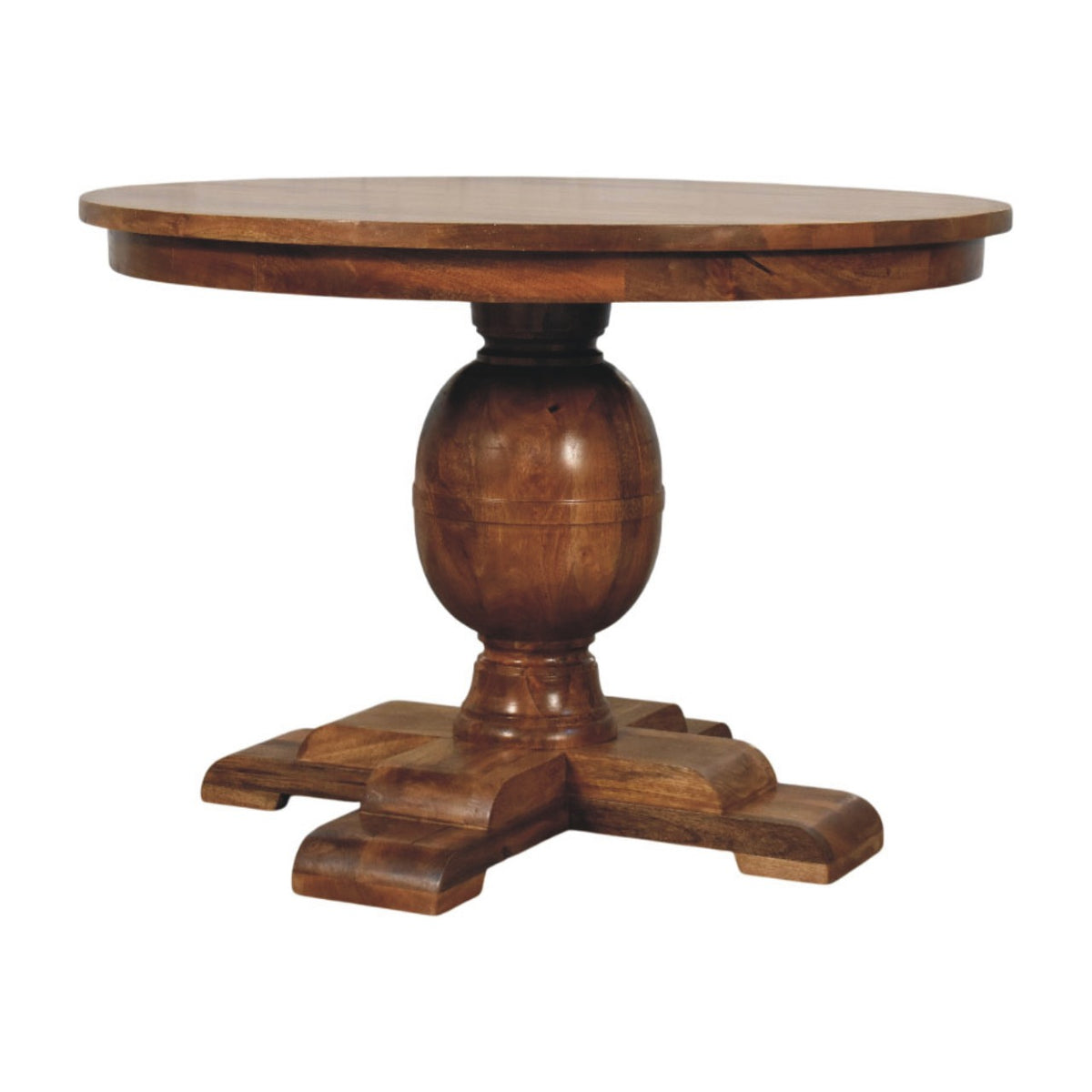 Golden Teak Pedestal Round Dining Table