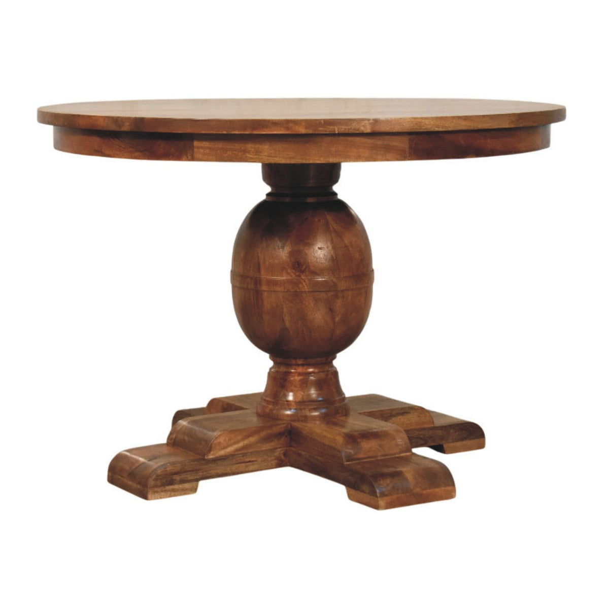Golden Teak Pedestal Round Dining Table