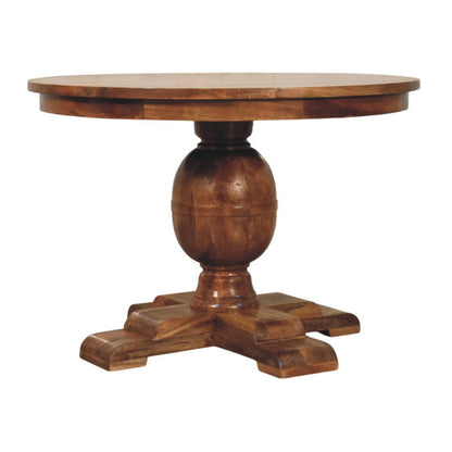 Golden Teak Pedestal Round Dining Table