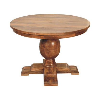 Golden Teak Pedestal Round Dining Table