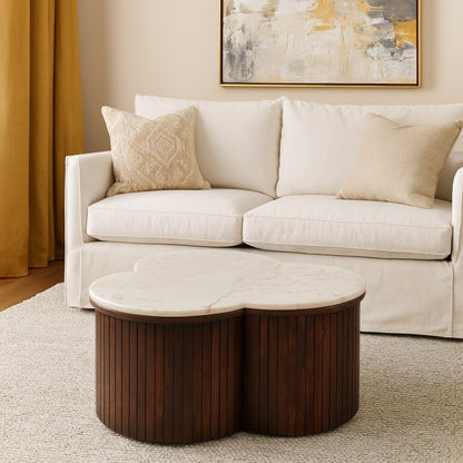 Beacon White Marble Fluted Base Coffee Table