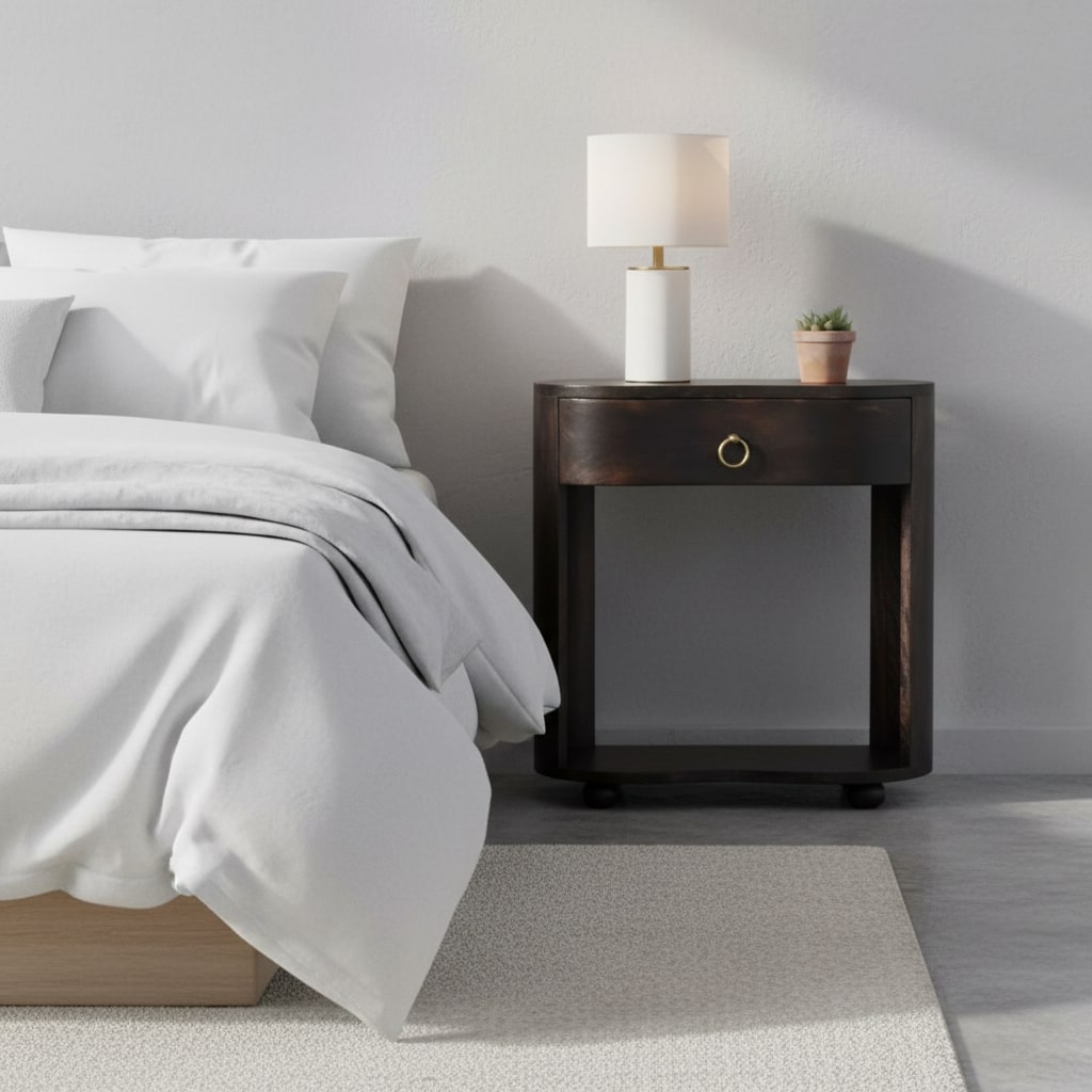 Carbon Ash Demi Lune 1 Drawer Nightstand