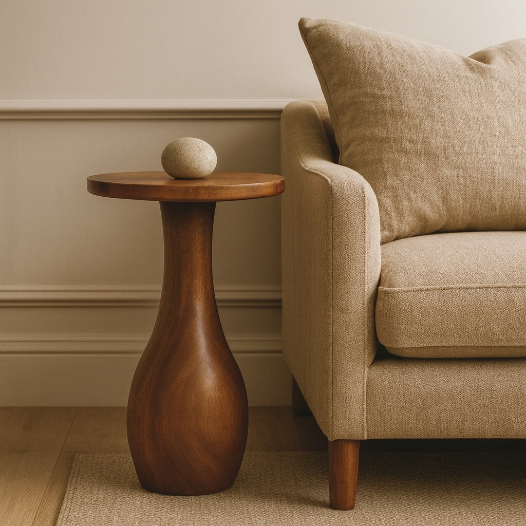Taos Amber Oak Curved Pedestal Side Table