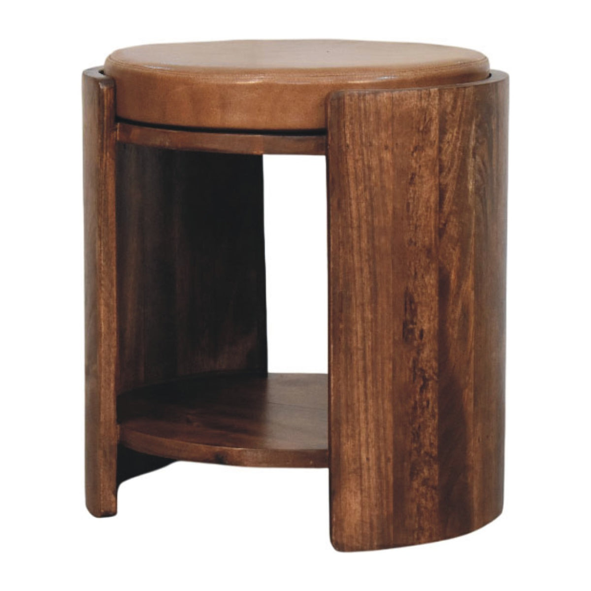 Sutton Buffalo Leather Stool with Lower Shelf
