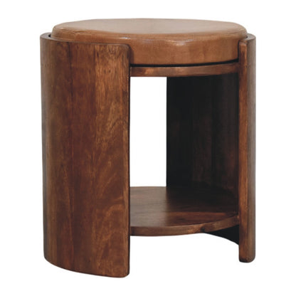 Sutton Buffalo Leather Stool with Lower Shelf