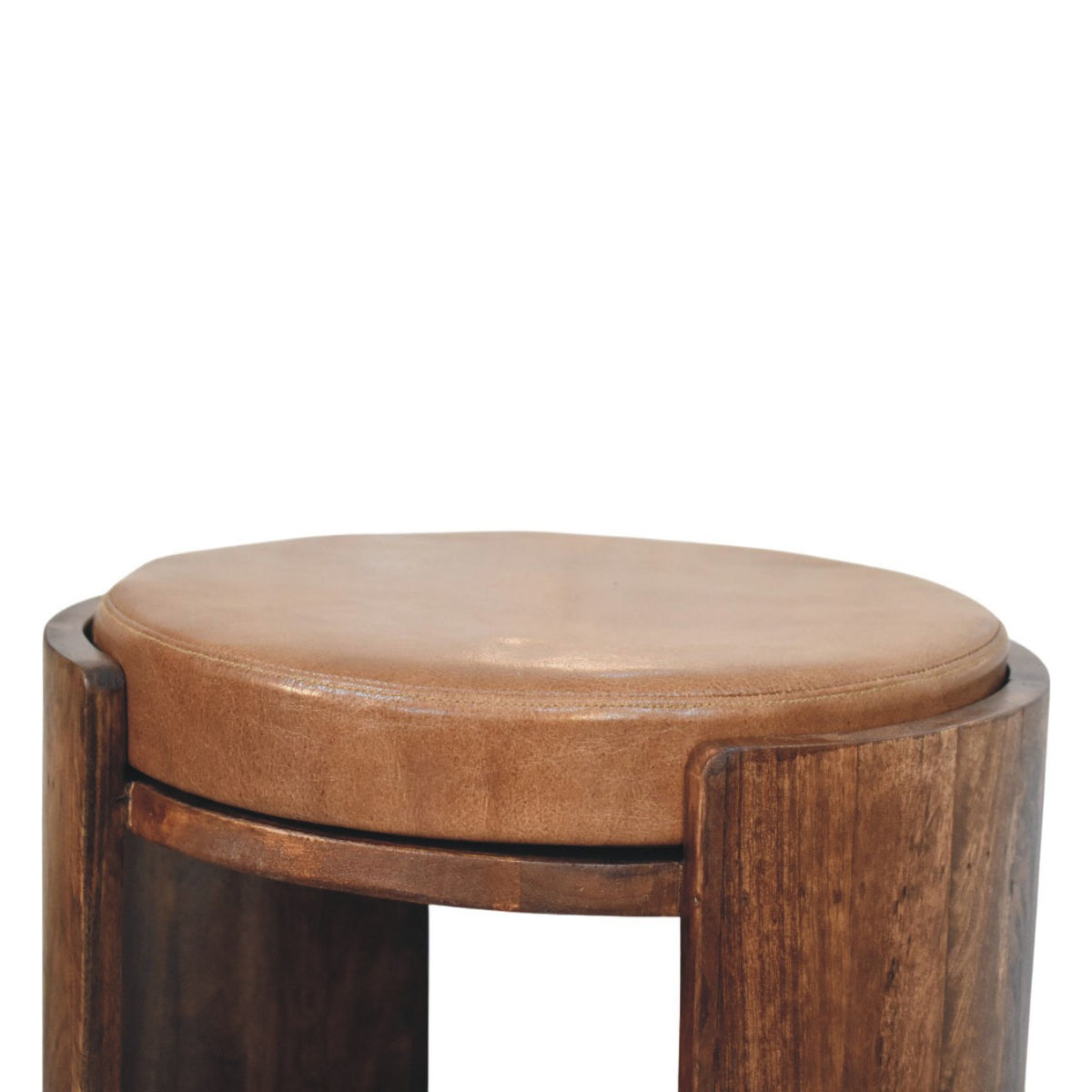 Sutton Buffalo Leather Stool with Lower Shelf