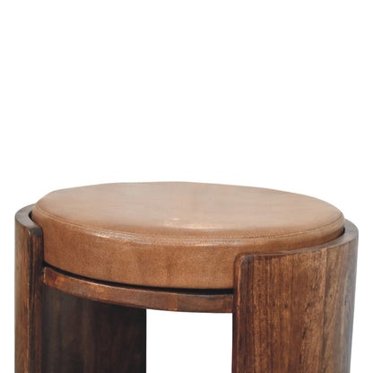 Sutton Buffalo Leather Stool with Lower Shelf