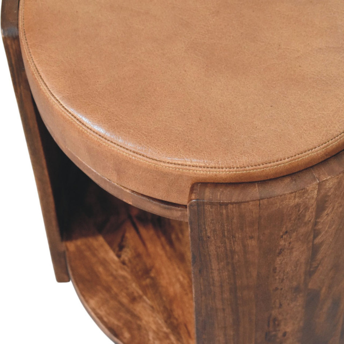 Sutton Buffalo Leather Stool with Lower Shelf