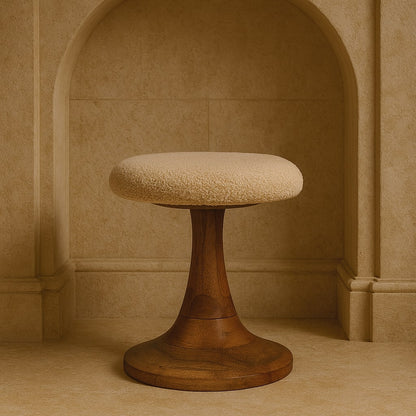 Bouclé Montauk Teak Sculpted Solid Wood Stool