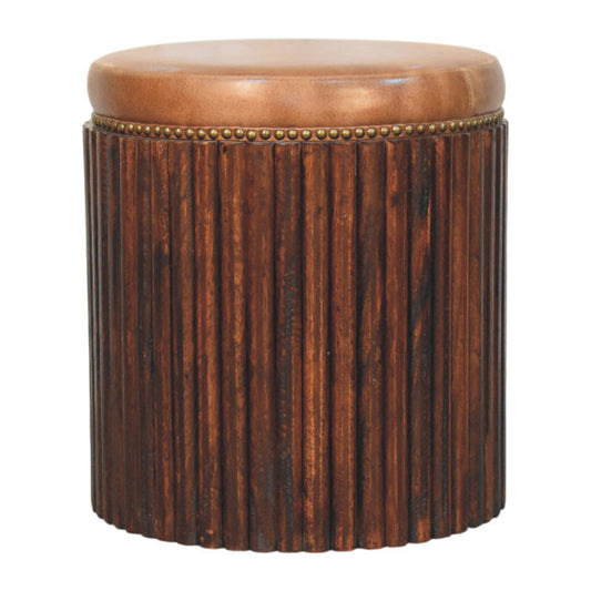 Highland Fluted Leather Accent Stool