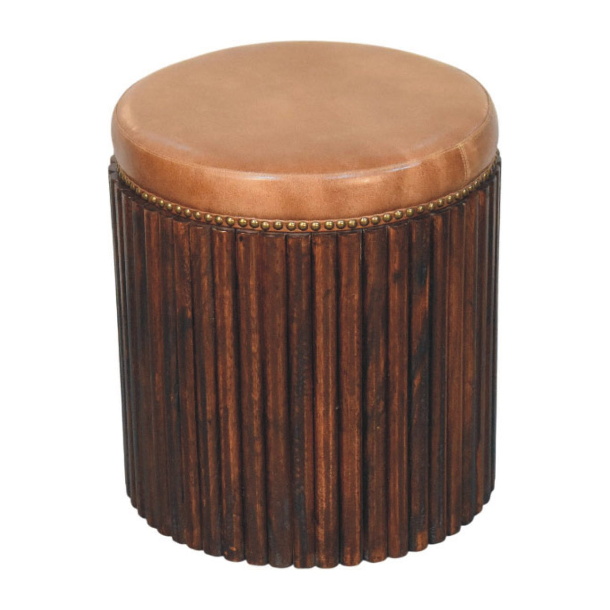 Highland Fluted Leather Accent Stool