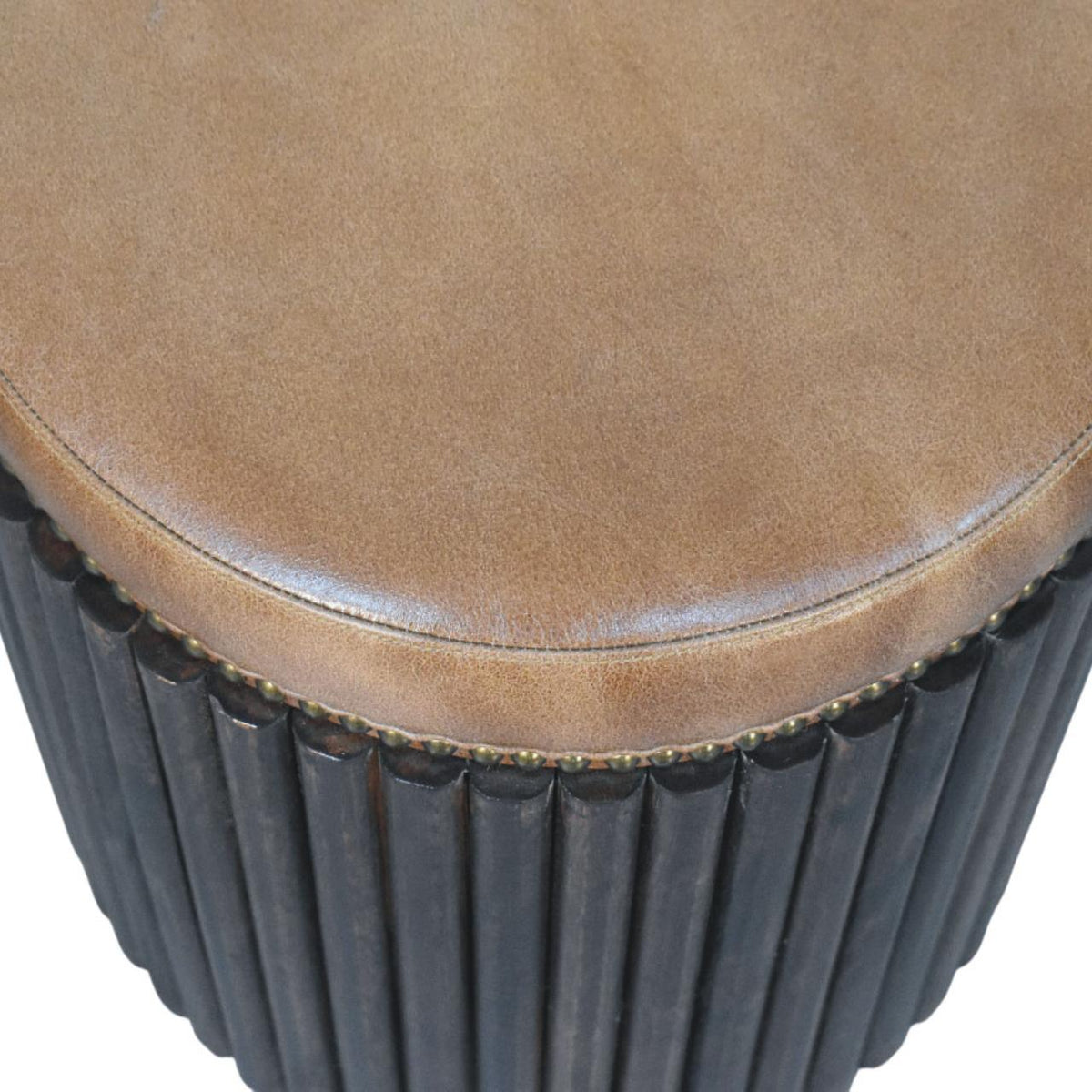 Highland Fluted Leather Accent Stool