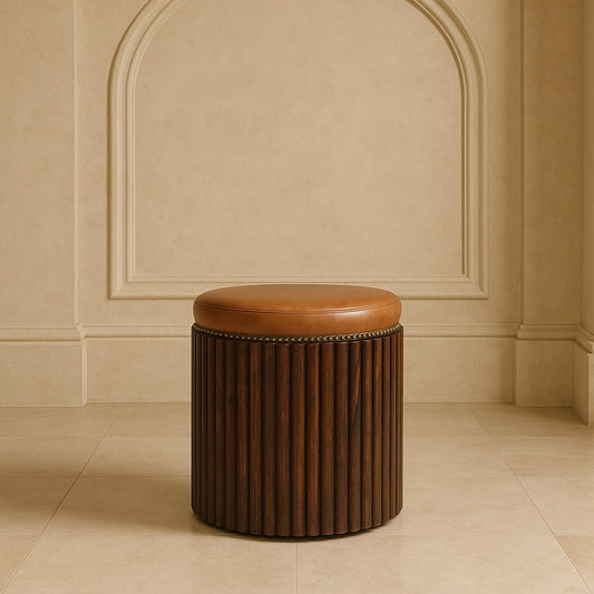 Highland Fluted Leather Accent Stool