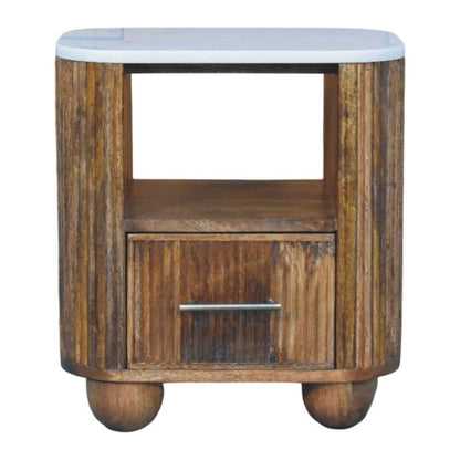 Beacon Teak Fluted 1 Drawer Marble Nightstand