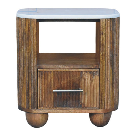 Beacon Teak Fluted 1 Drawer Marble Nightstand