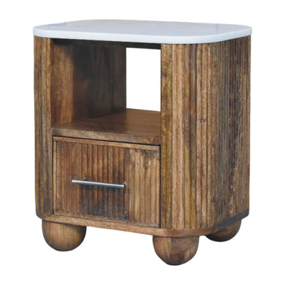Beacon Teak Fluted 1 Drawer Marble Nightstand