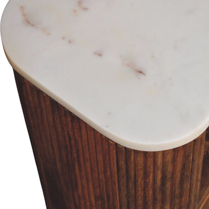 Beacon Teak Fluted 1 Drawer Marble Nightstand