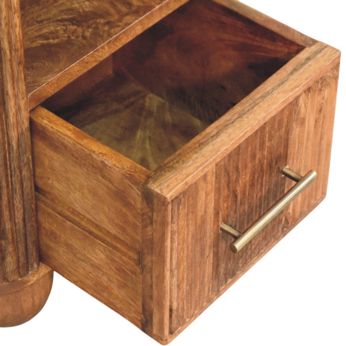 Beacon Teak Fluted 1 Drawer Marble Nightstand