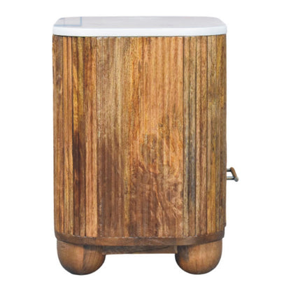 Beacon Teak Fluted 1 Drawer Marble Nightstand