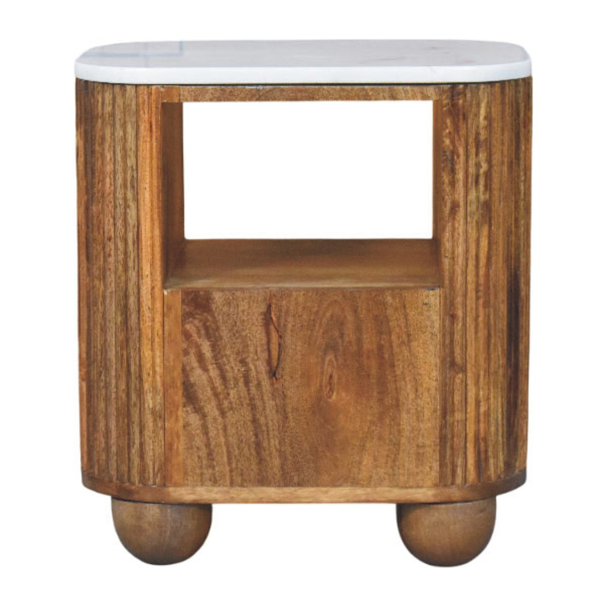 Beacon Teak Fluted 1 Drawer Marble Nightstand