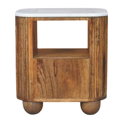 Beacon Teak Fluted 1 Drawer Marble Nightstand