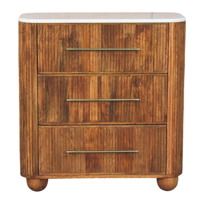 Beacon Teak Fluted 3 Drawer Marble Dresser