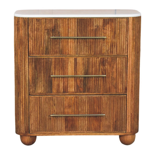 Beacon Teak Fluted 3 Drawer Marble Dresser