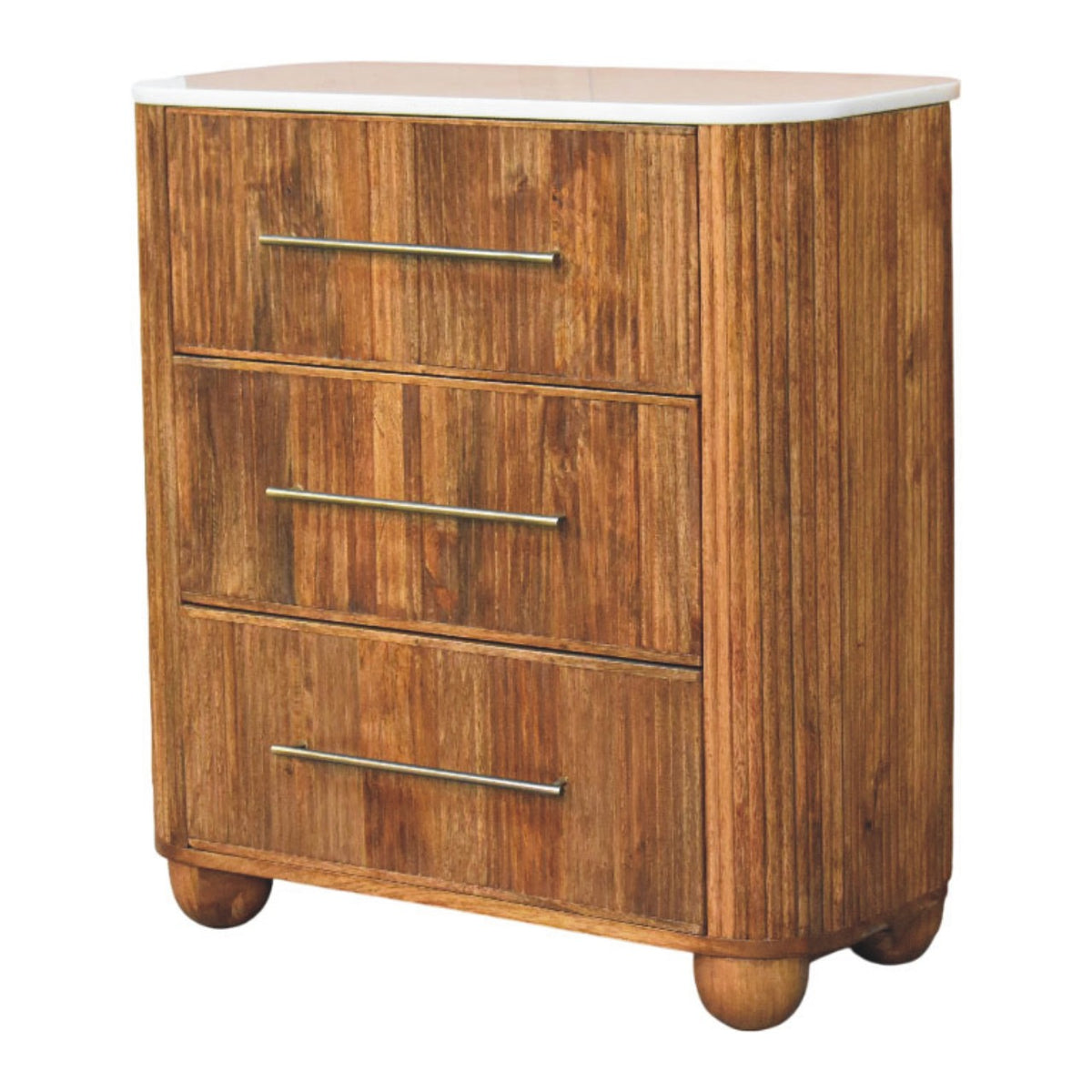 Beacon Teak Fluted 3 Drawer Marble Dresser