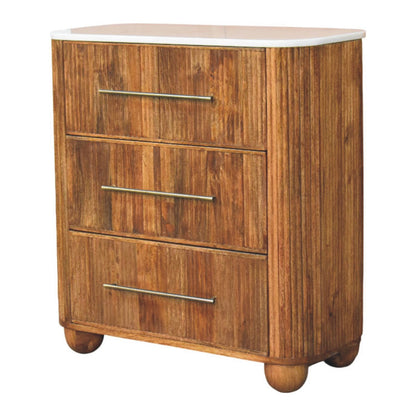 Beacon Teak Fluted 3 Drawer Marble Dresser