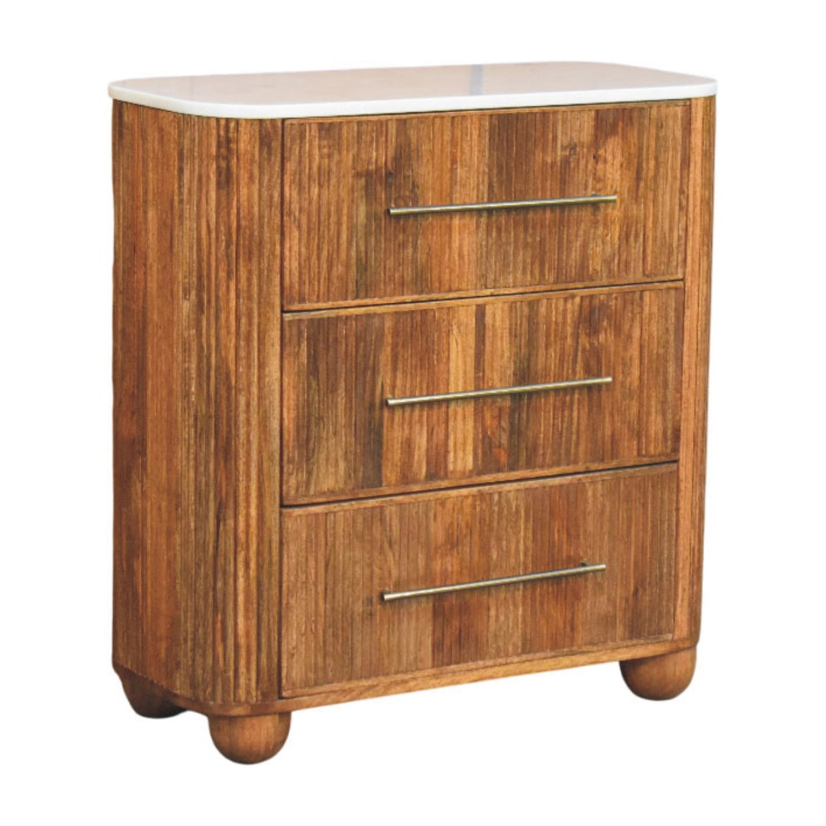 Beacon Teak Fluted 3 Drawer Marble Dresser