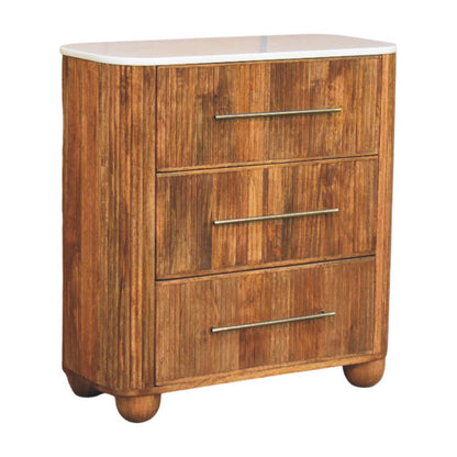 Beacon Teak Fluted 3 Drawer Marble Dresser