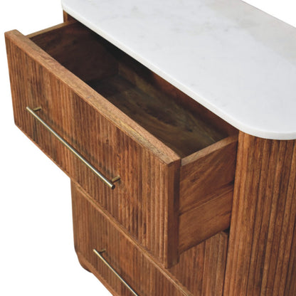 Beacon Teak Fluted 3 Drawer Marble Dresser