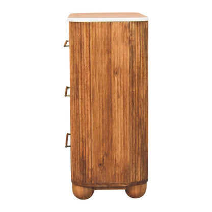 Beacon Teak Fluted 3 Drawer Marble Dresser