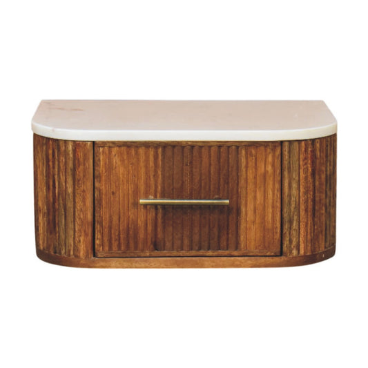 Beacon Teak Fluted Marble Floating Nightstand