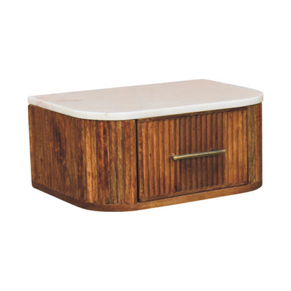 Beacon Teak Fluted Marble Floating Nightstand