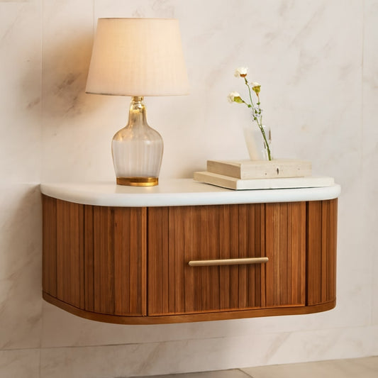 Beacon Teak Fluted Marble Floating Nightstand