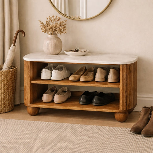 Beacon Teak Marble Top Shoe Storage Bench