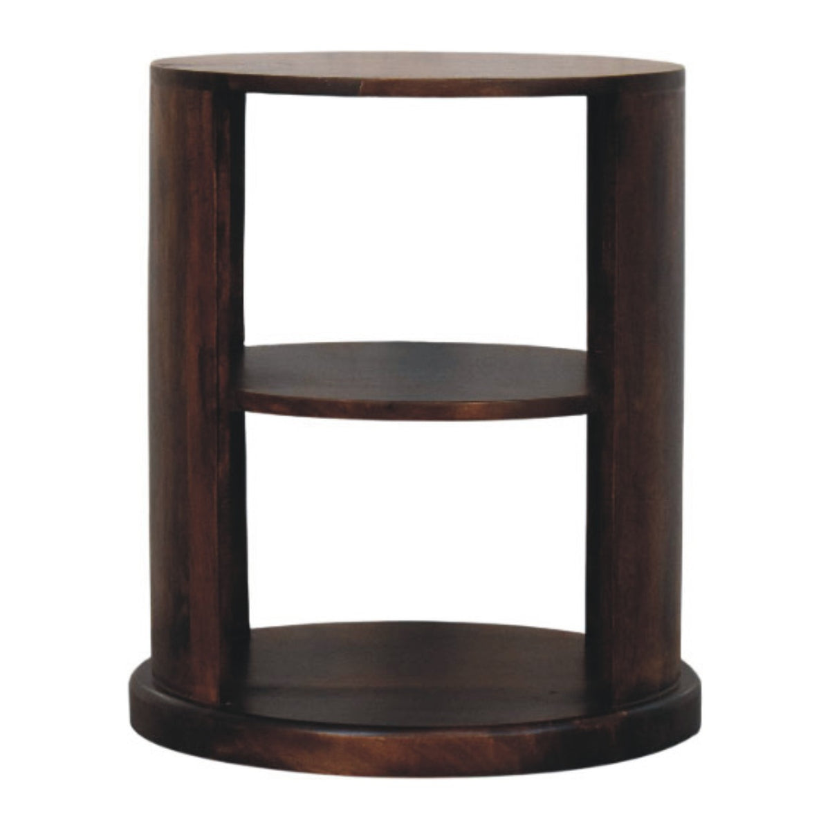 Catalina Walnut Round Wood 2 Shelf End Table
