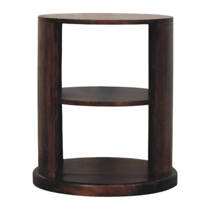 Catalina Walnut Round Wood 2 Shelf End Table