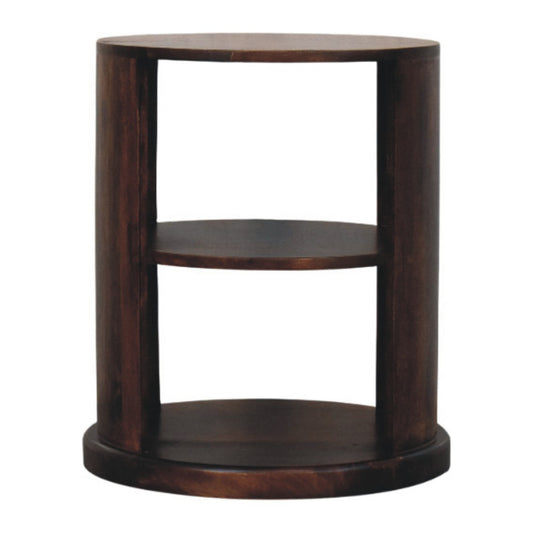 Catalina Walnut Round Wood 2 Shelf End Table