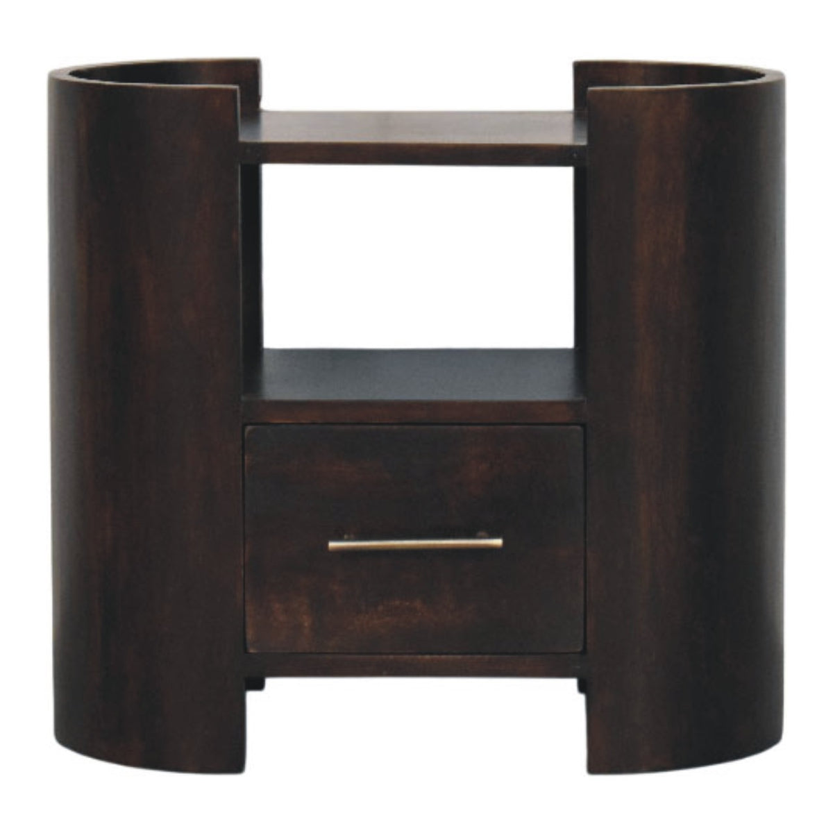 Sonora Mocha Wood 1 Drawer Shelf Nightstand