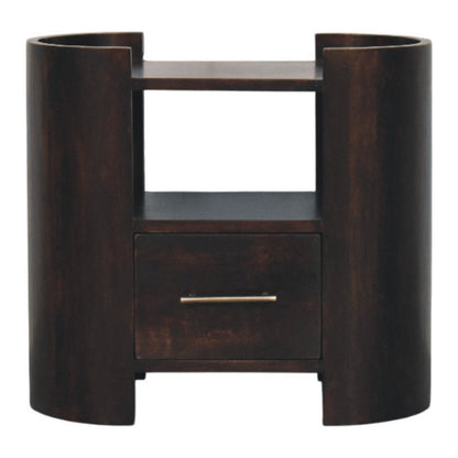 Sonora Mocha Wood 1 Drawer Shelf Nightstand