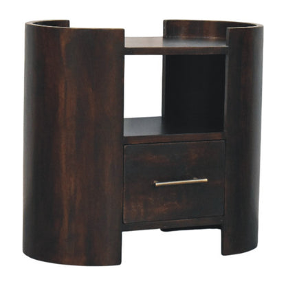 Sonora Mocha Wood 1 Drawer Shelf Nightstand