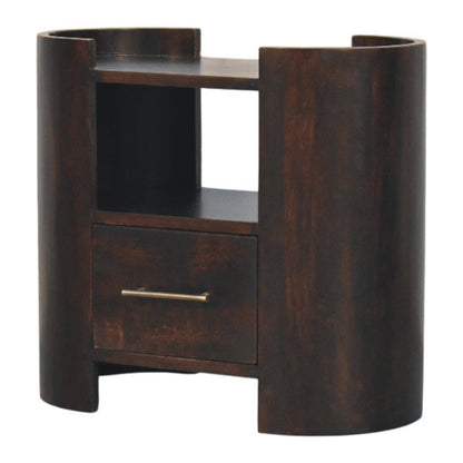 Sonora Mocha Wood 1 Drawer Shelf Nightstand