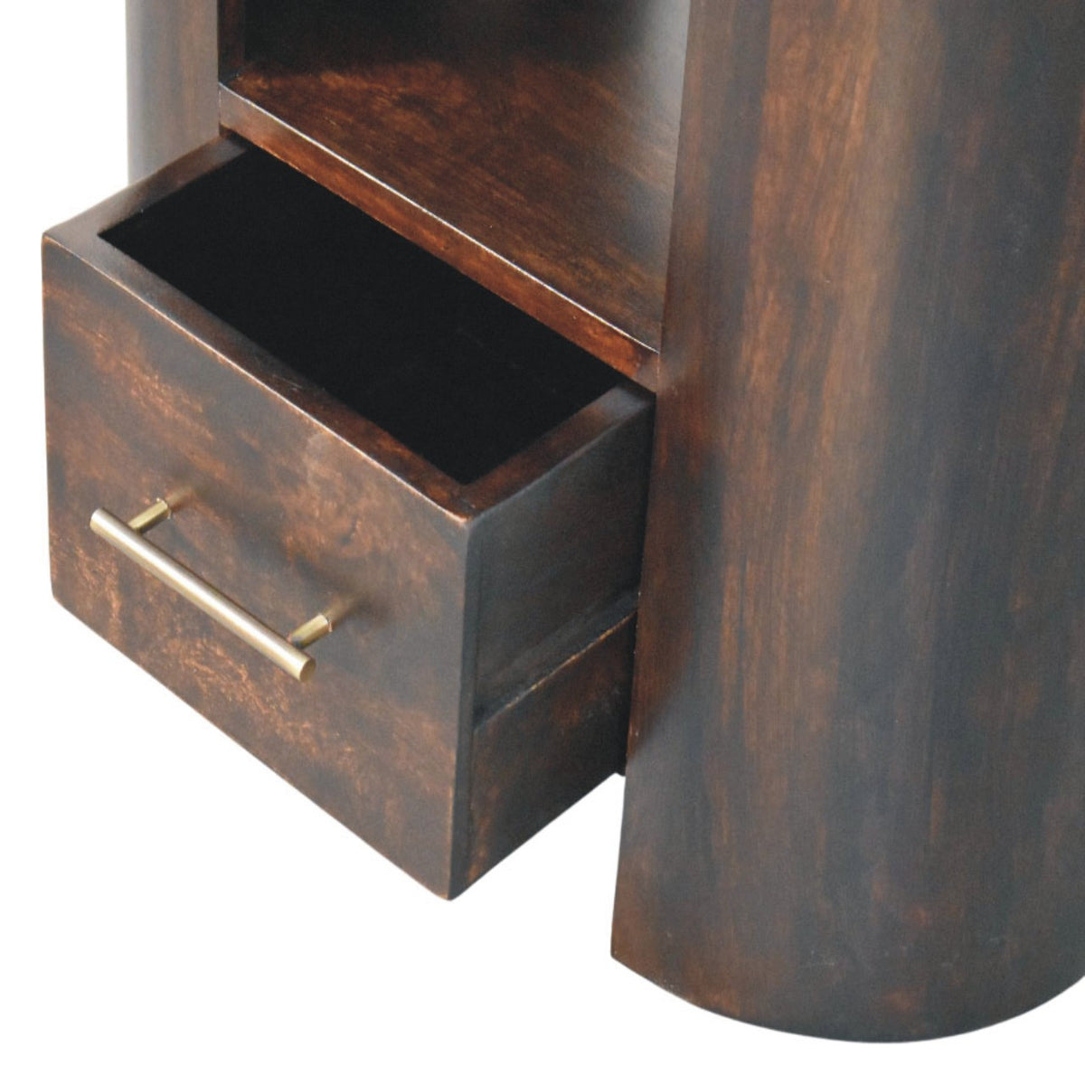 Sonora Mocha Wood 1 Drawer Shelf Nightstand