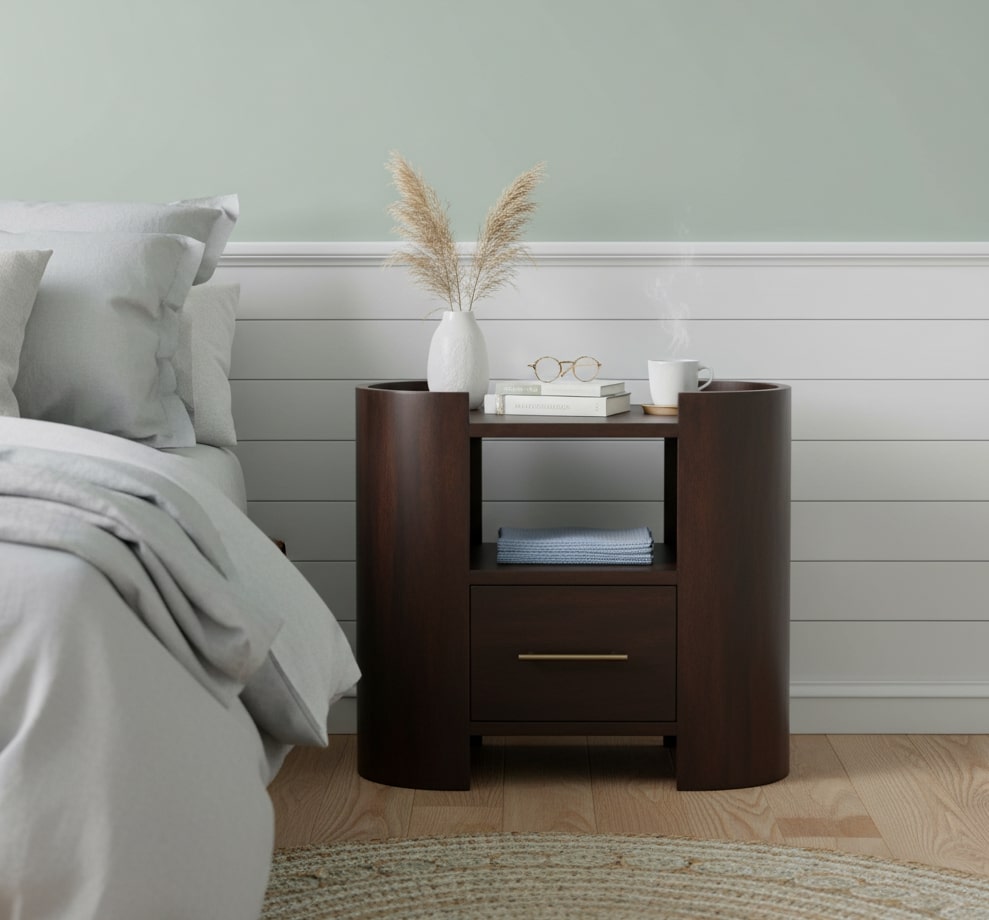 Sonora Mocha Wood 1 Drawer Shelf Nightstand